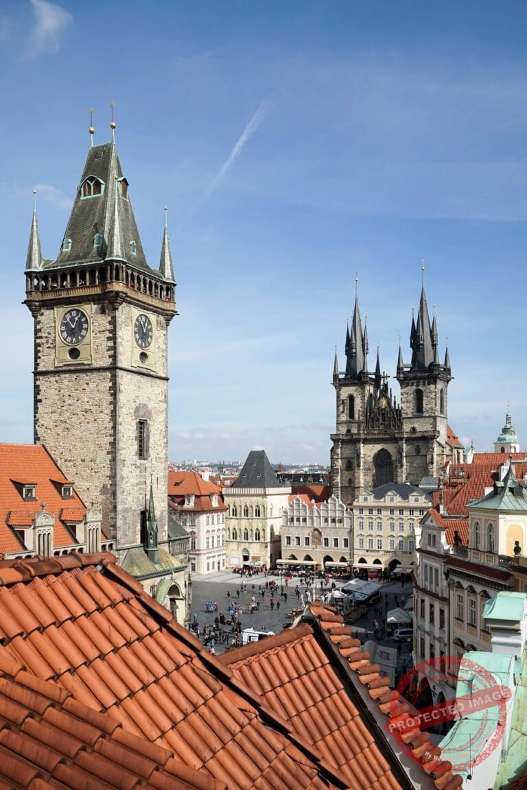 Old City Hall Tower and Church of Our Lady before Tyn in Prague